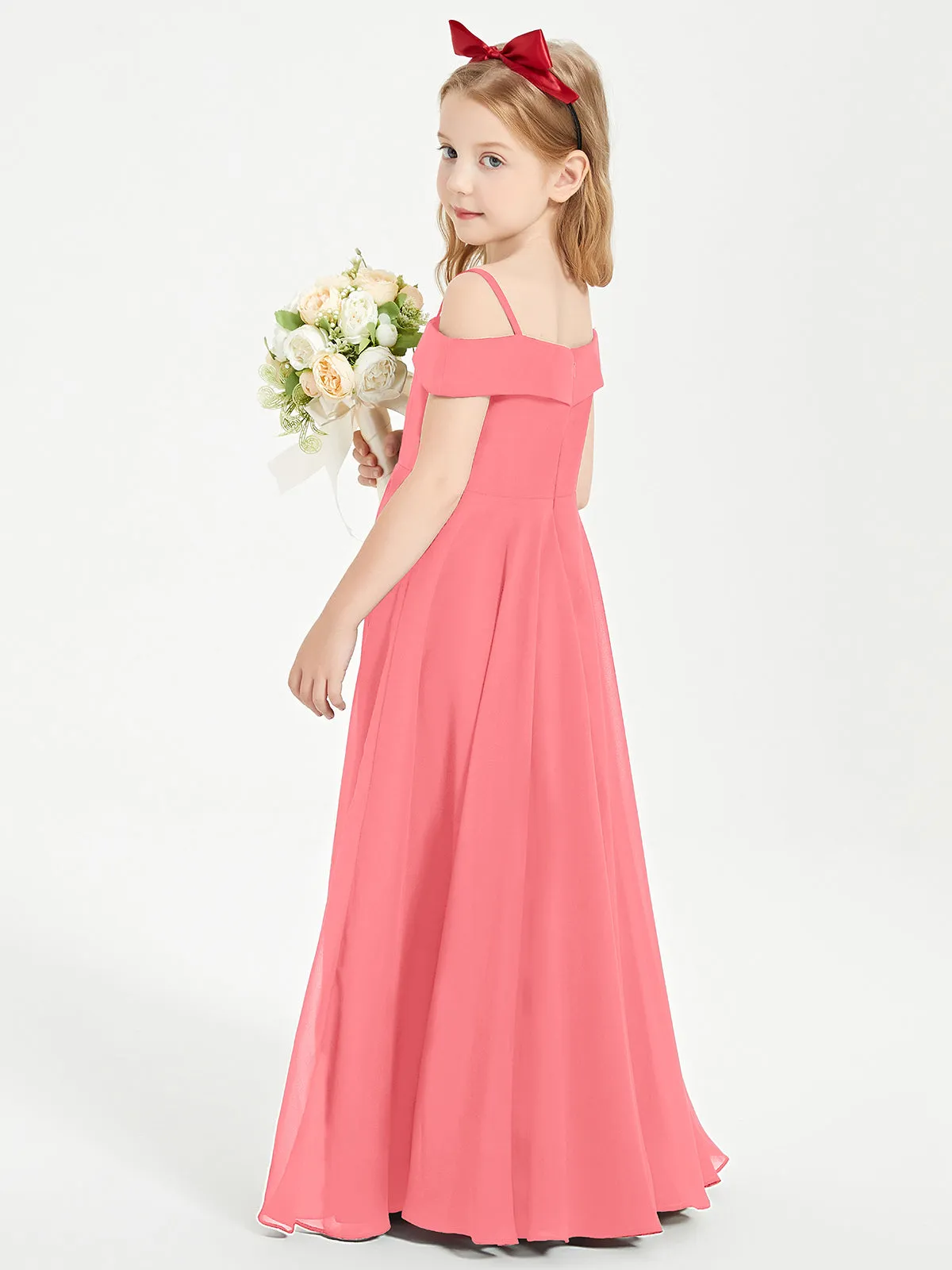 Chic Junior Bridesmaid Dresses Off the Shoulder Watermelon