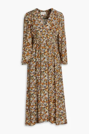 Colline crepe de Chine midi dress with floral print ANTIK BATIK, black