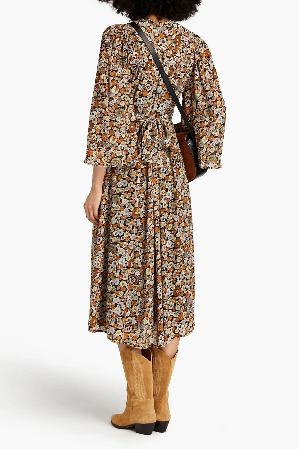 Colline crepe de Chine midi dress with floral print ANTIK BATIK, black