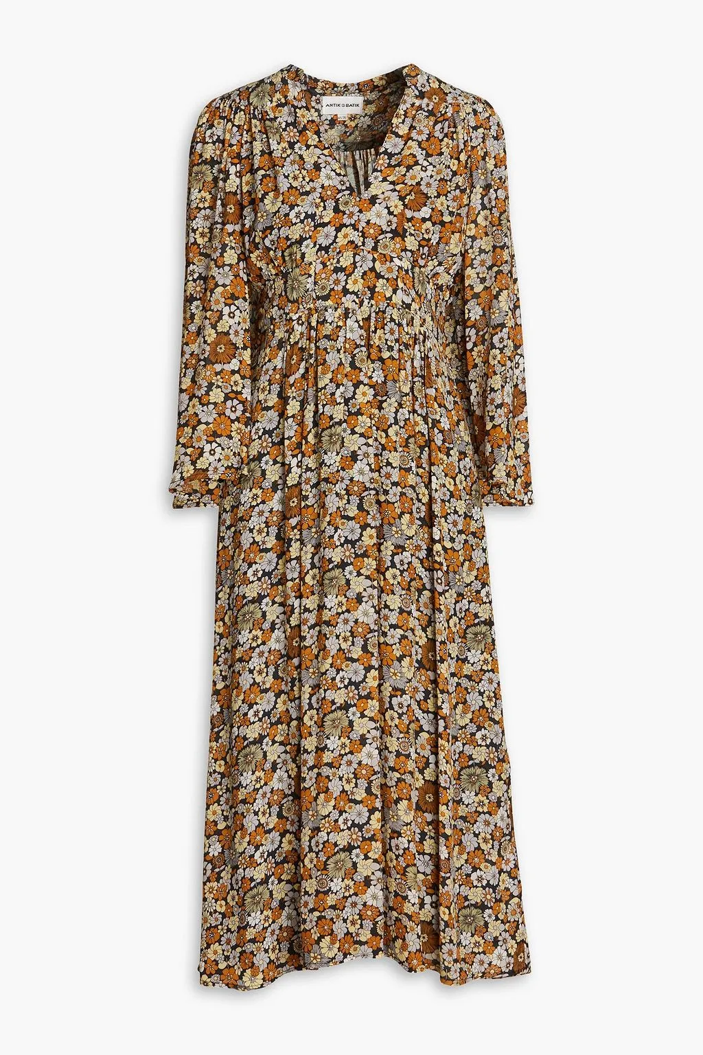 Colline crepe de Chine midi dress with floral print ANTIK BATIK, black