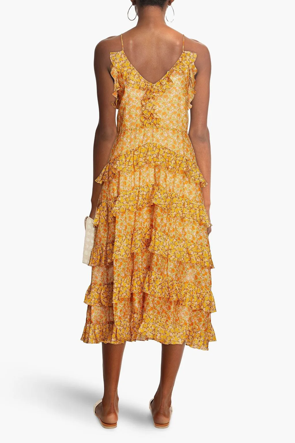 Cotton poplin midi dress with ruffles and floral print MAJE, orange