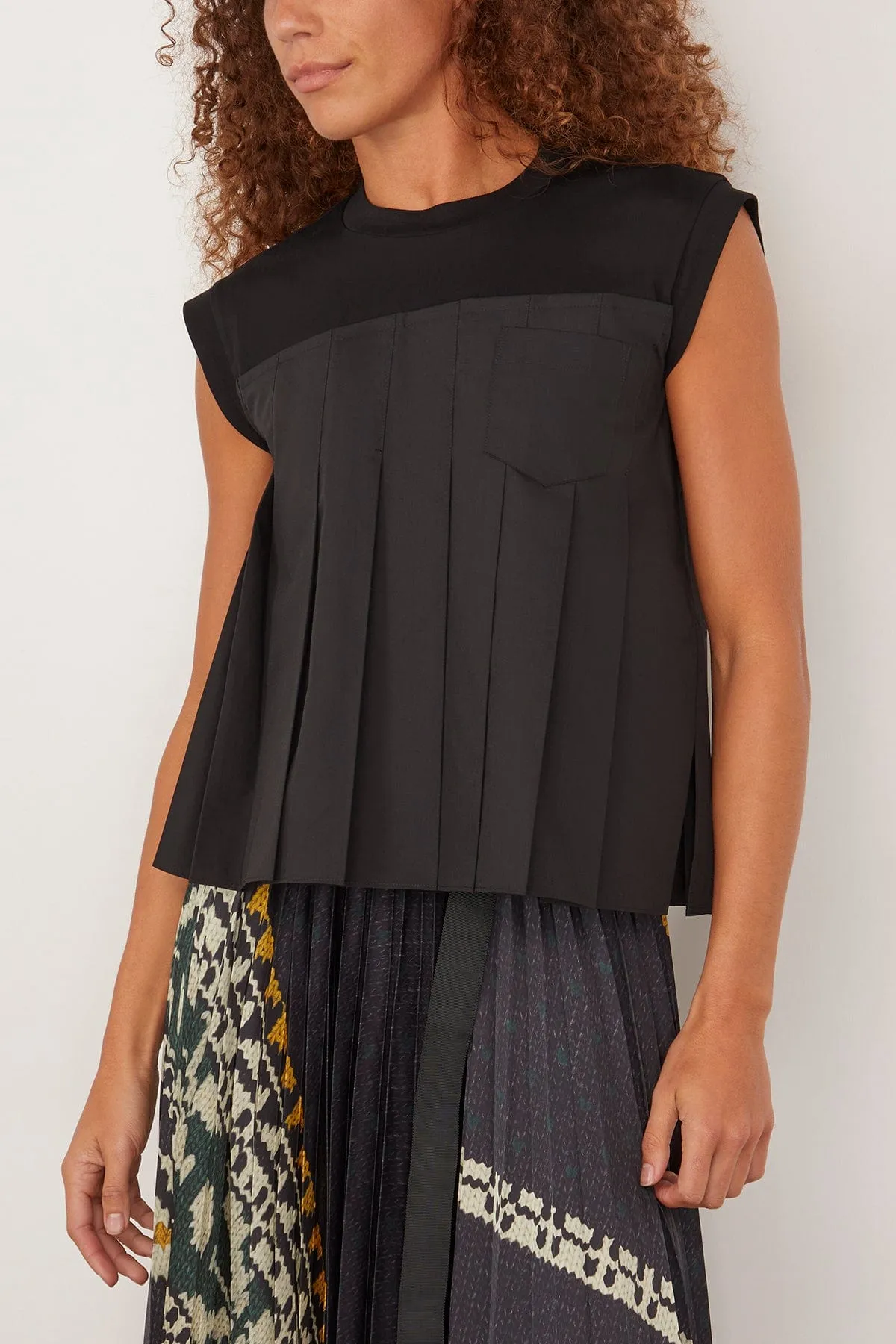 Cotton Poplin x Cotton Jersey T-Shirt in Black