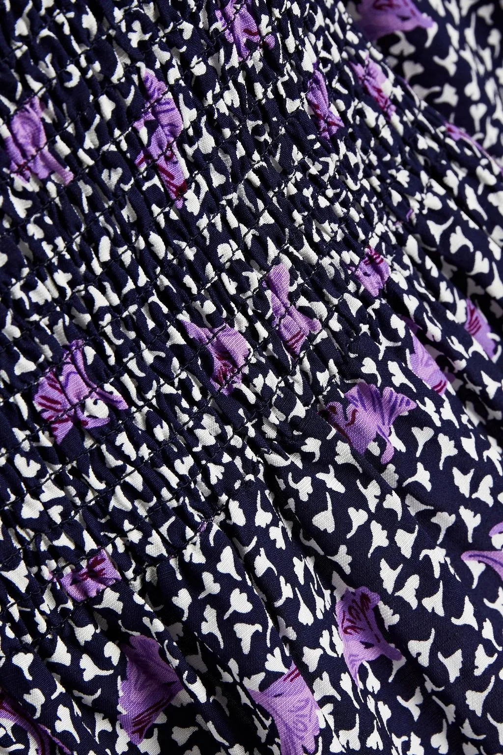 Crepe mini dress with floral print and ruffles MAJE, navi
