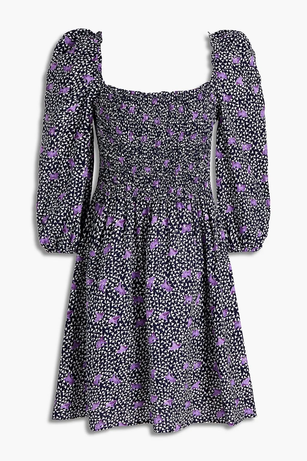 Crepe mini dress with floral print and ruffles MAJE, navi