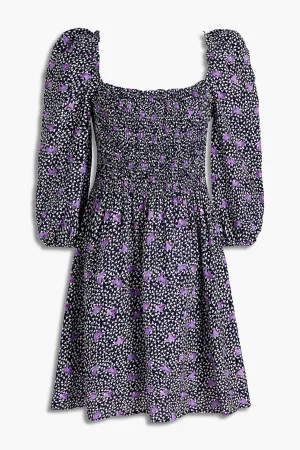 Crepe mini dress with floral print and ruffles MAJE, navi