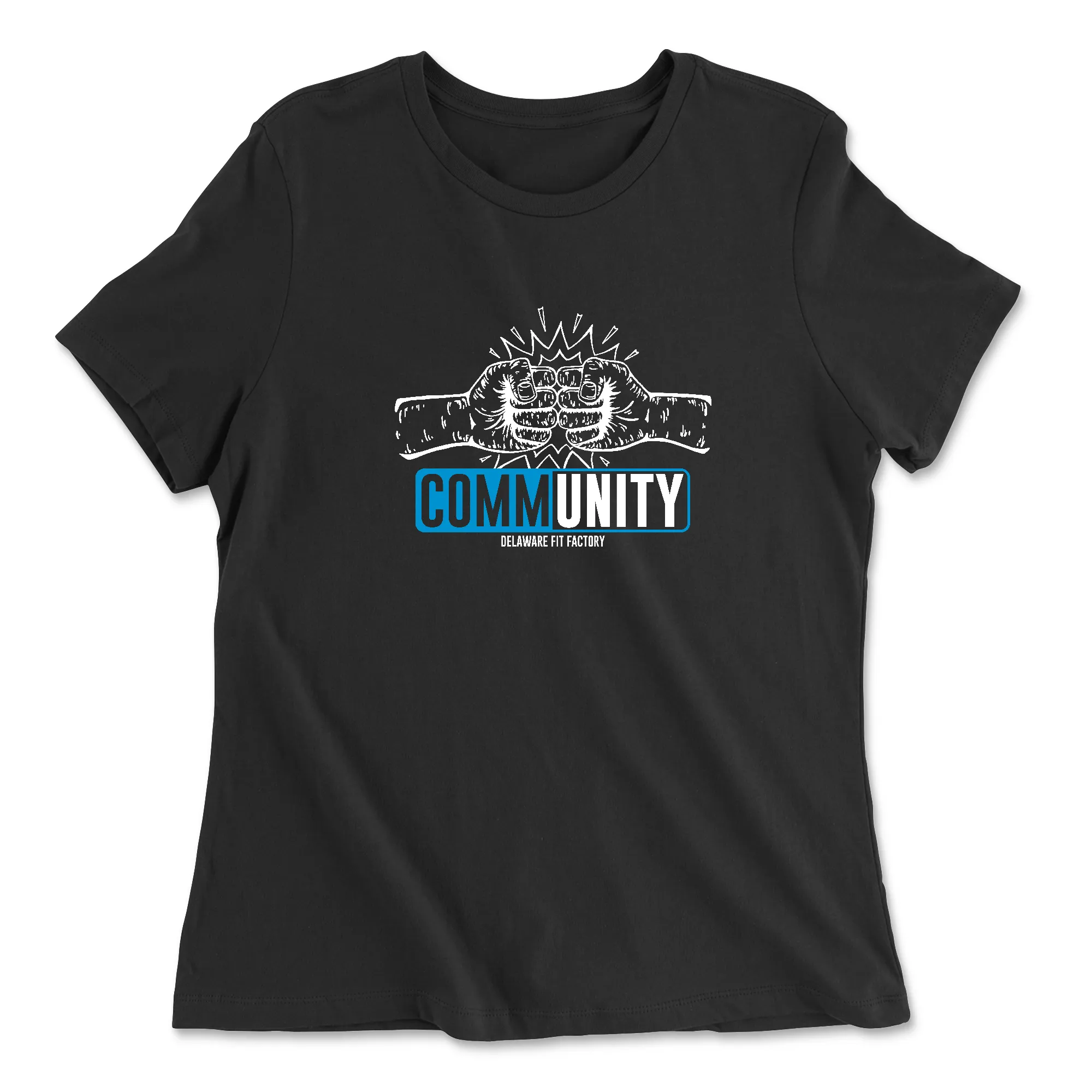 CrossFit Delaware DFF CommUNITY Fistbump Dark Blue White Womens - Relaxed Jersey T-Shirt