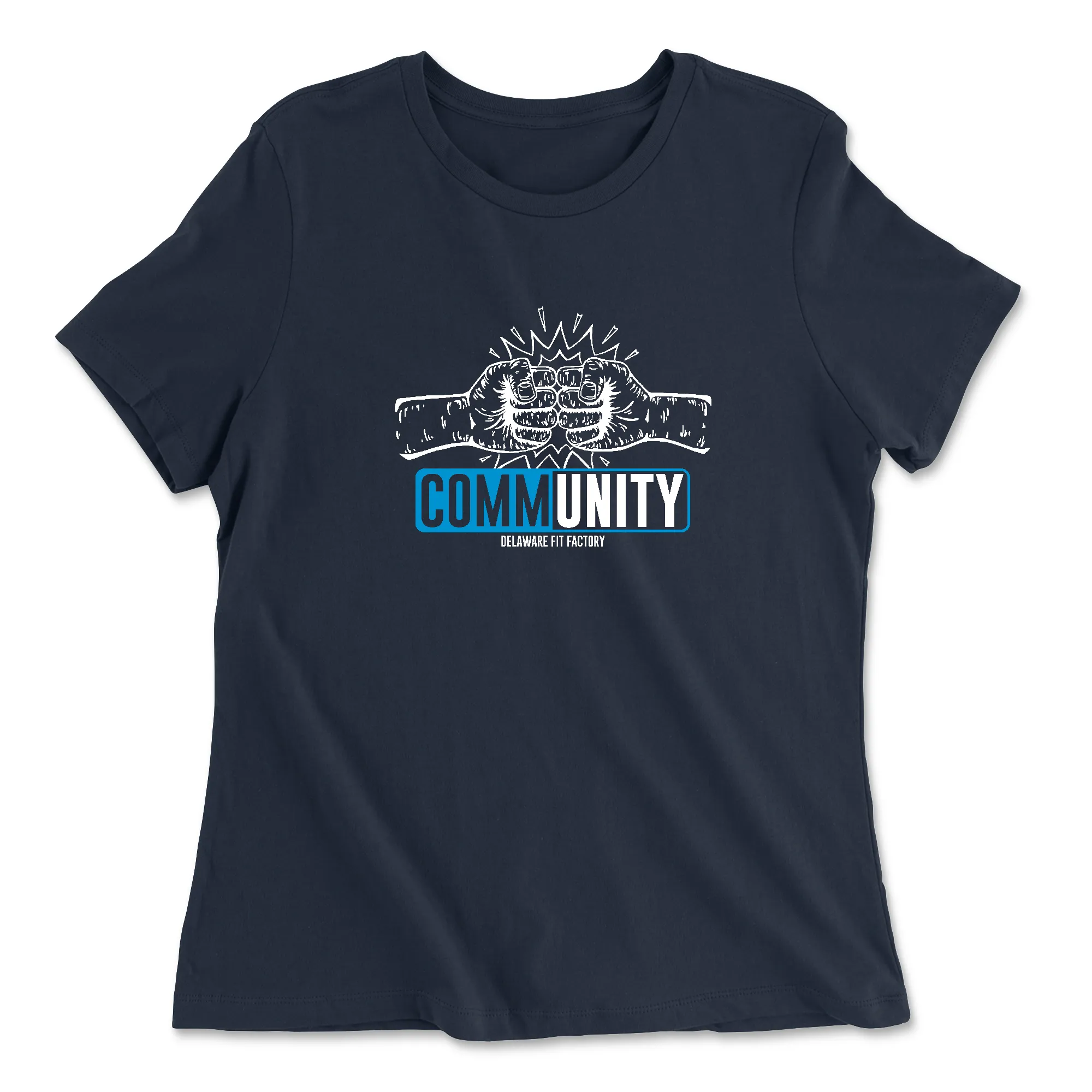 CrossFit Delaware DFF CommUNITY Fistbump Dark Blue White Womens - Relaxed Jersey T-Shirt
