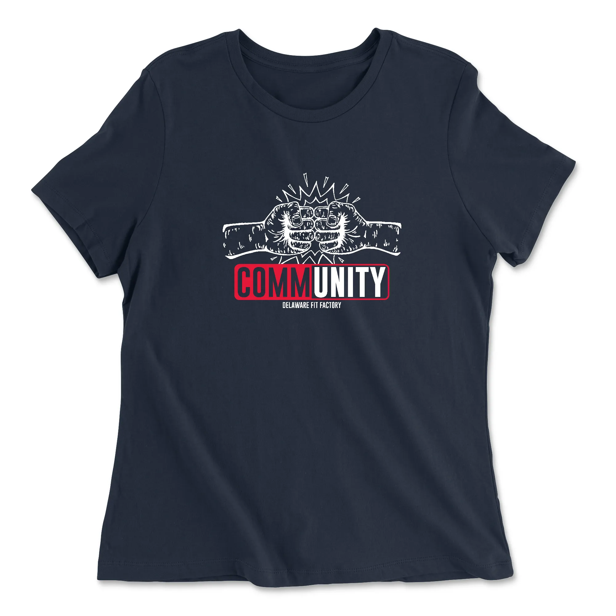 CrossFit Delaware DFF CommUNITY Fistbump Red White Womens - Relaxed Jersey T-Shirt