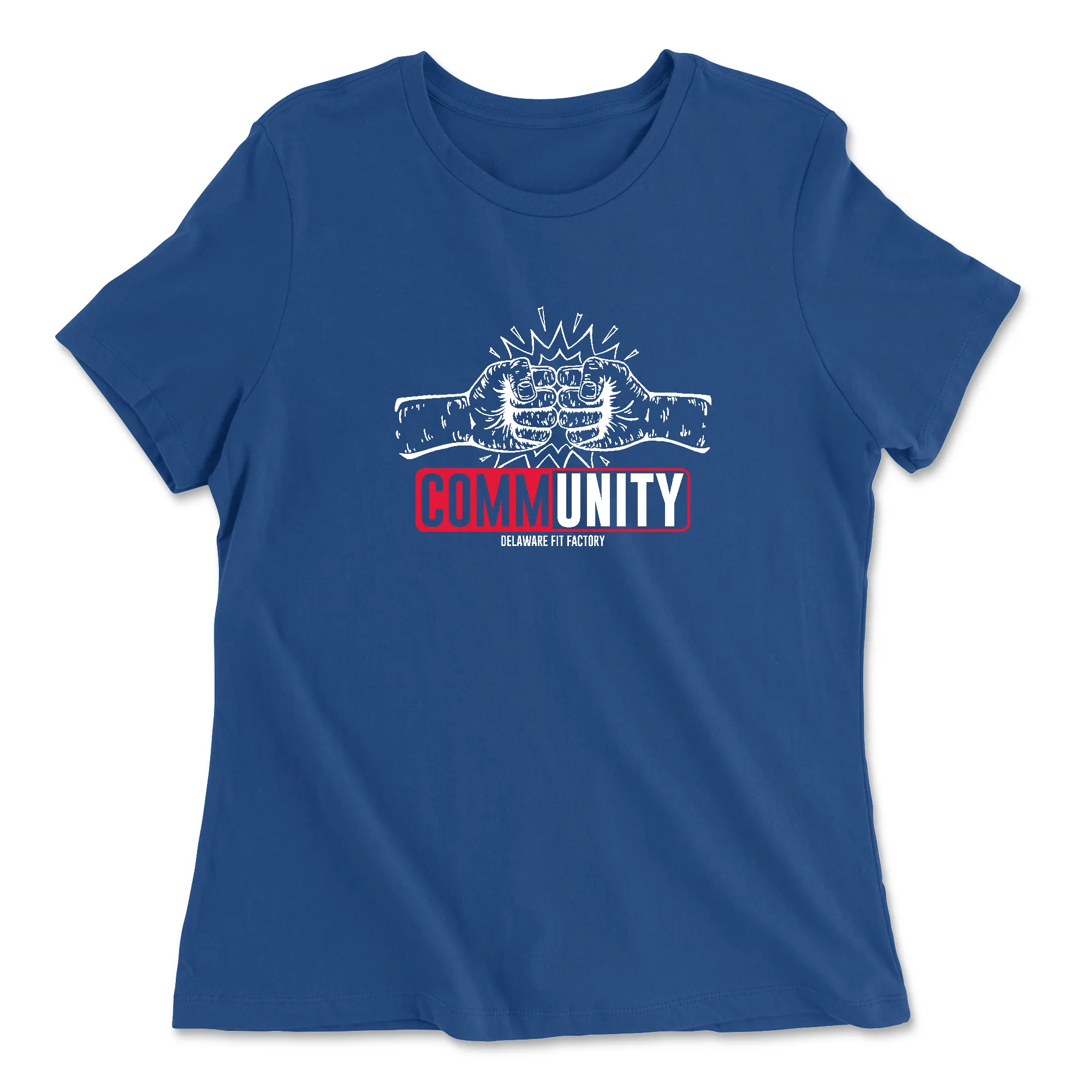 CrossFit Delaware DFF CommUNITY Fistbump Red White Womens - Relaxed Jersey T-Shirt