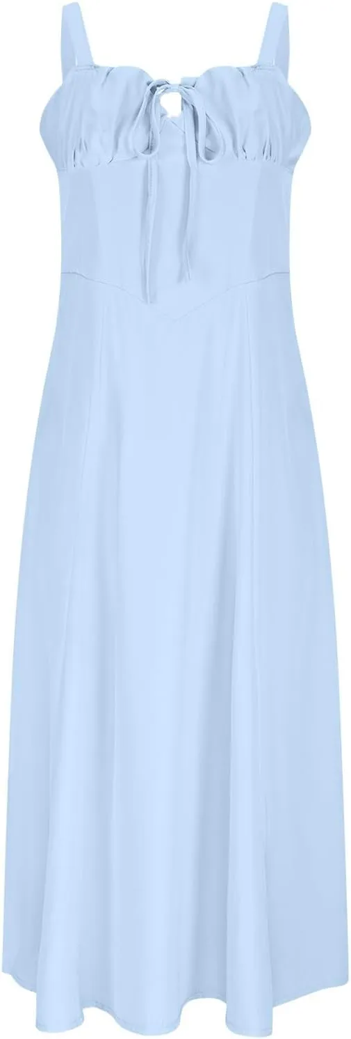 DDAPJ pyju Corset Dress for Women Summer Boho Flowy Lace Up Midi Dresses Wedding Guest Dresses A Line Beach Casual Sundress