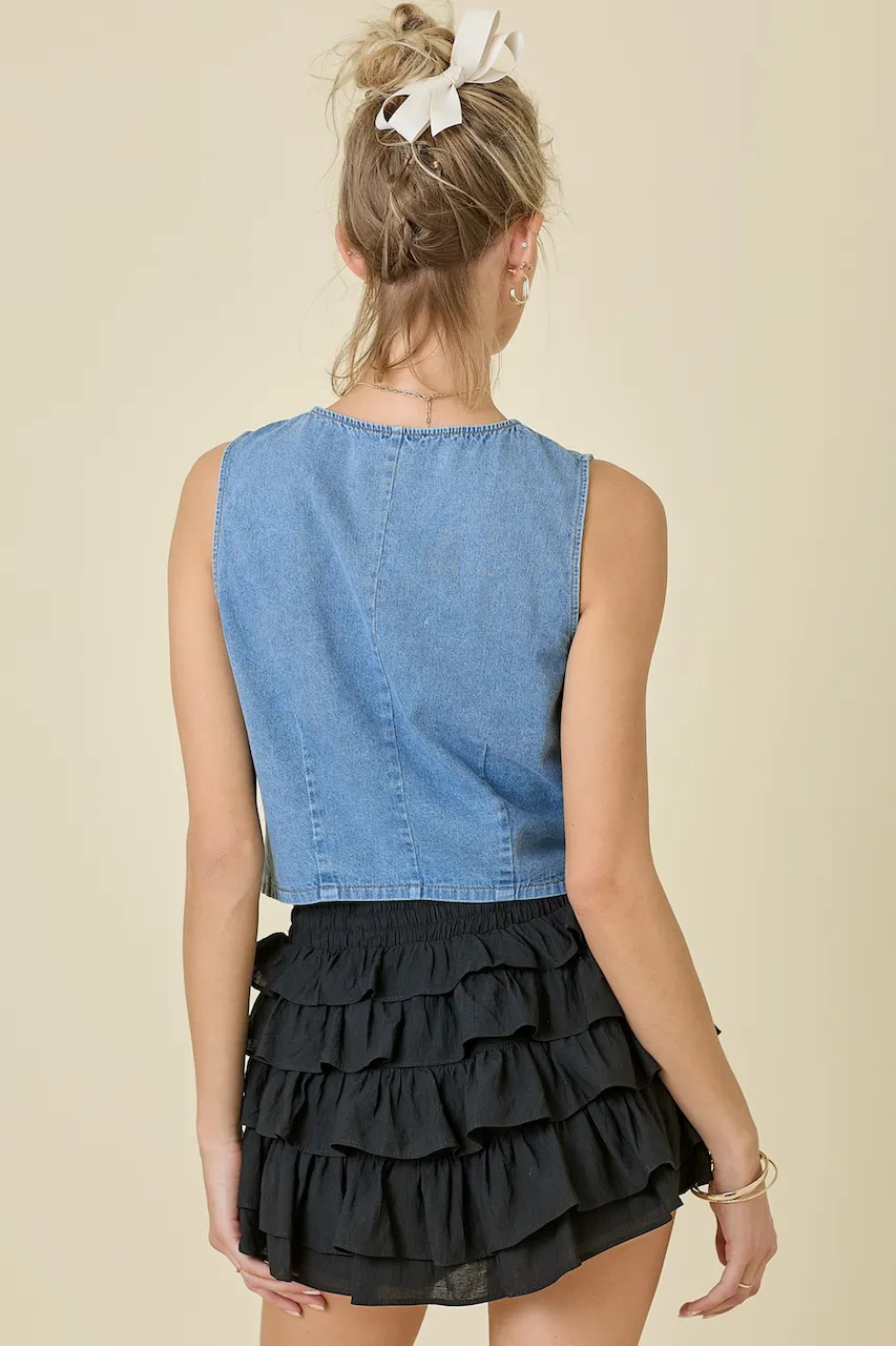 Denim Front Tie Vest Top