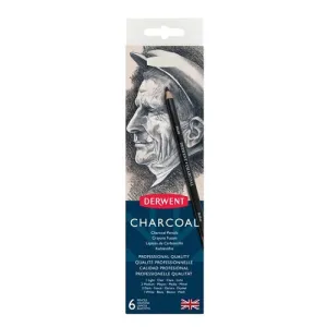 DERWENT CHARCOAL PENCILS - Tin of 6 Pencils   Sharpener