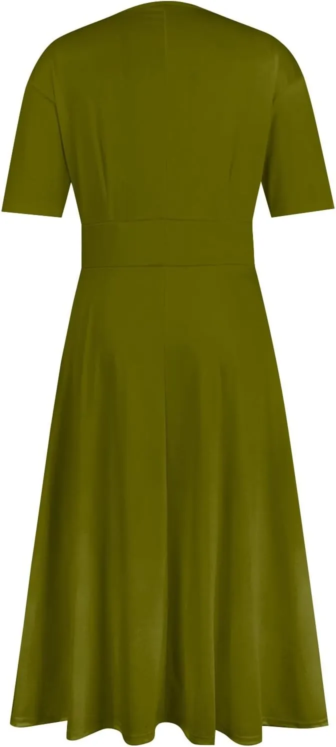 Dresses for Women 2024 Fashion Solid Color Dresses V-Neck Waist Long Swing Dress Summer Dresses for Women 2024 S-2XL