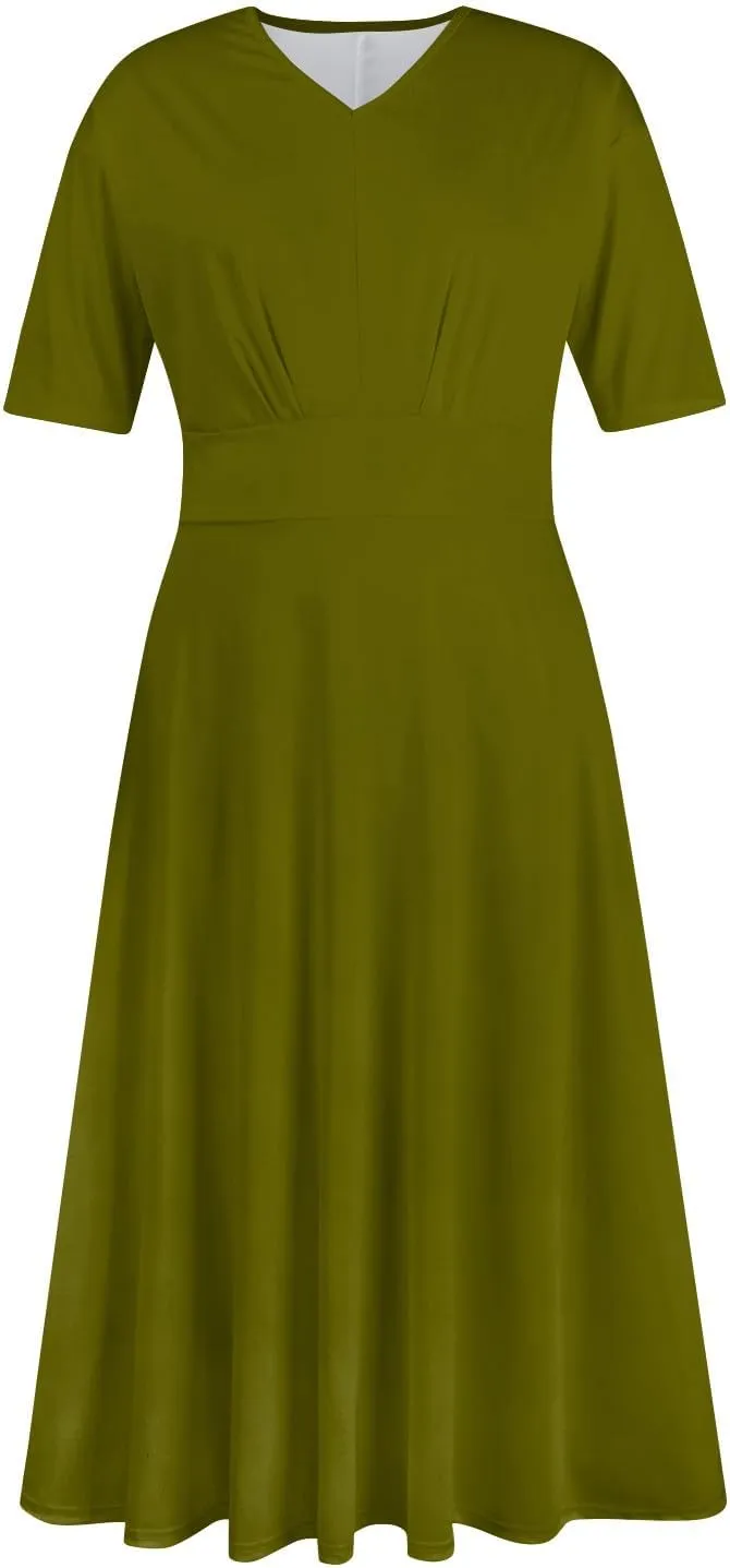 Dresses for Women 2024 Fashion Solid Color Dresses V-Neck Waist Long Swing Dress Summer Dresses for Women 2024 S-2XL