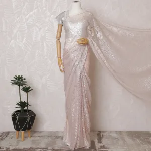 Elegant French Metallic Chantilly Lace Fabric - Soft Pink Floral Design, 110 cm Width, 5.5 Meters-D19457