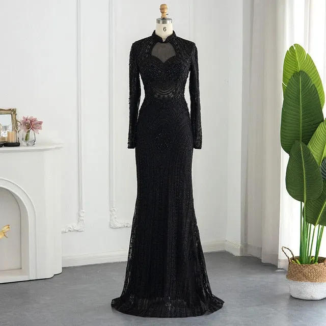 Elegant Mermaid Emerald Green Long Sleeves Evening Dress SS078