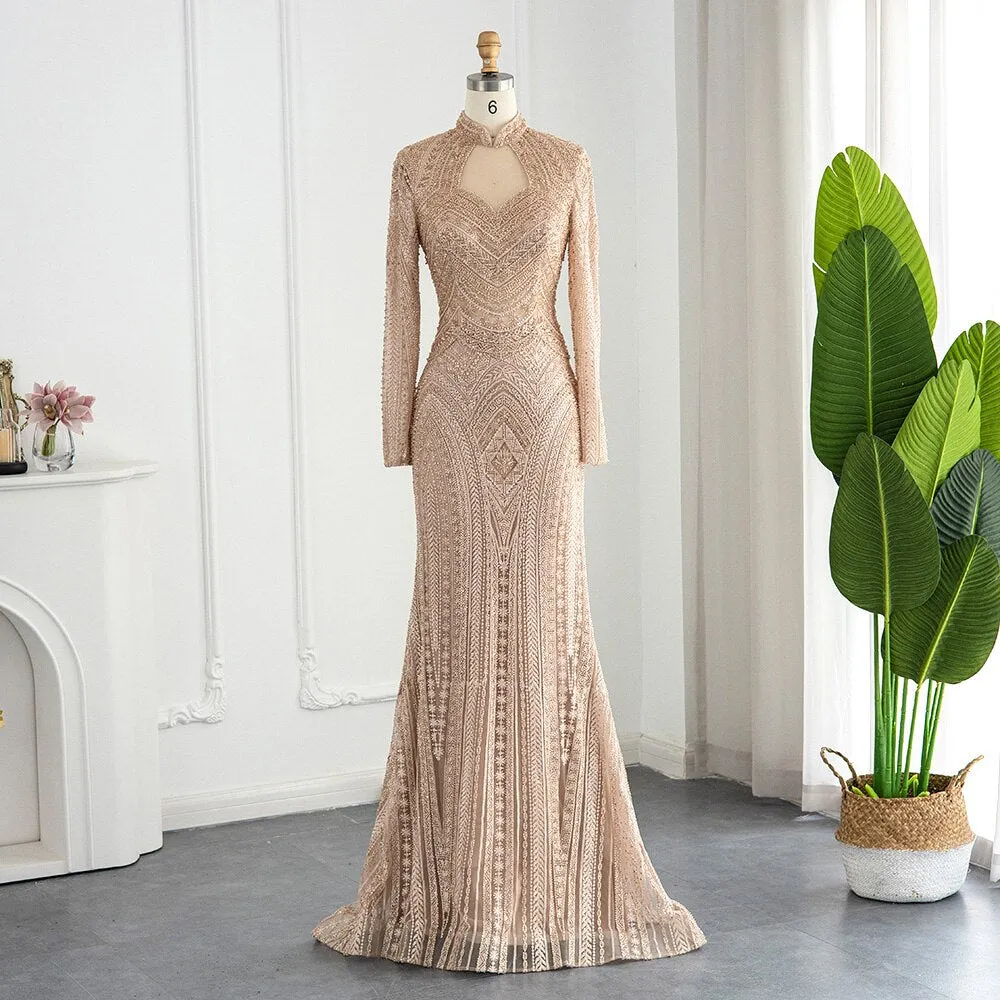 Elegant Mermaid Emerald Green Long Sleeves Evening Dress SS078