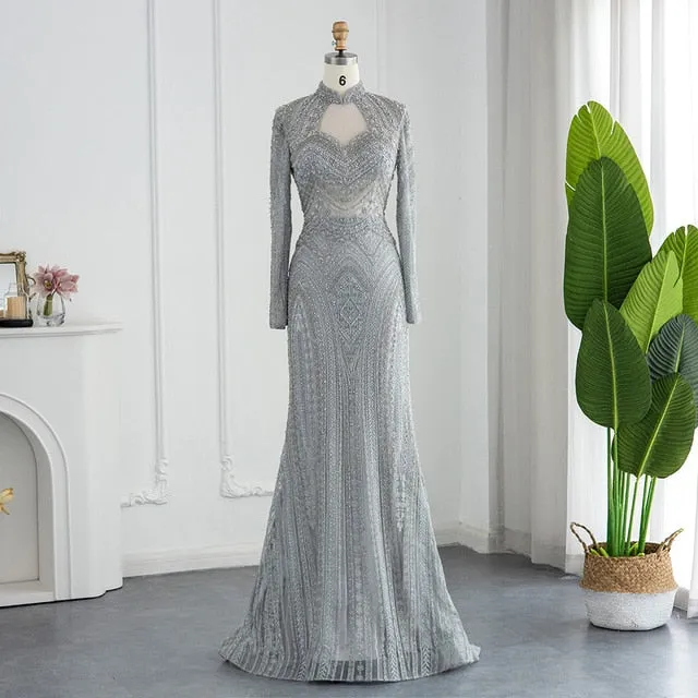Elegant Mermaid Emerald Green Long Sleeves Evening Dress SS078