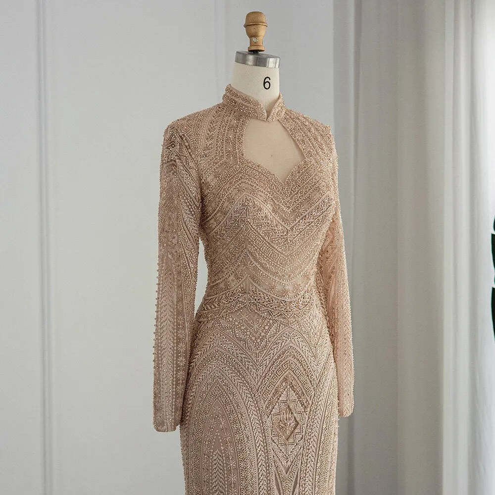 Elegant Mermaid Emerald Green Long Sleeves Evening Dress SS078