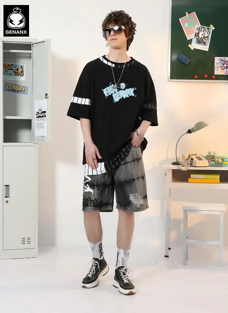 Fake Two Piece Color Block Striped Print T-Shirt