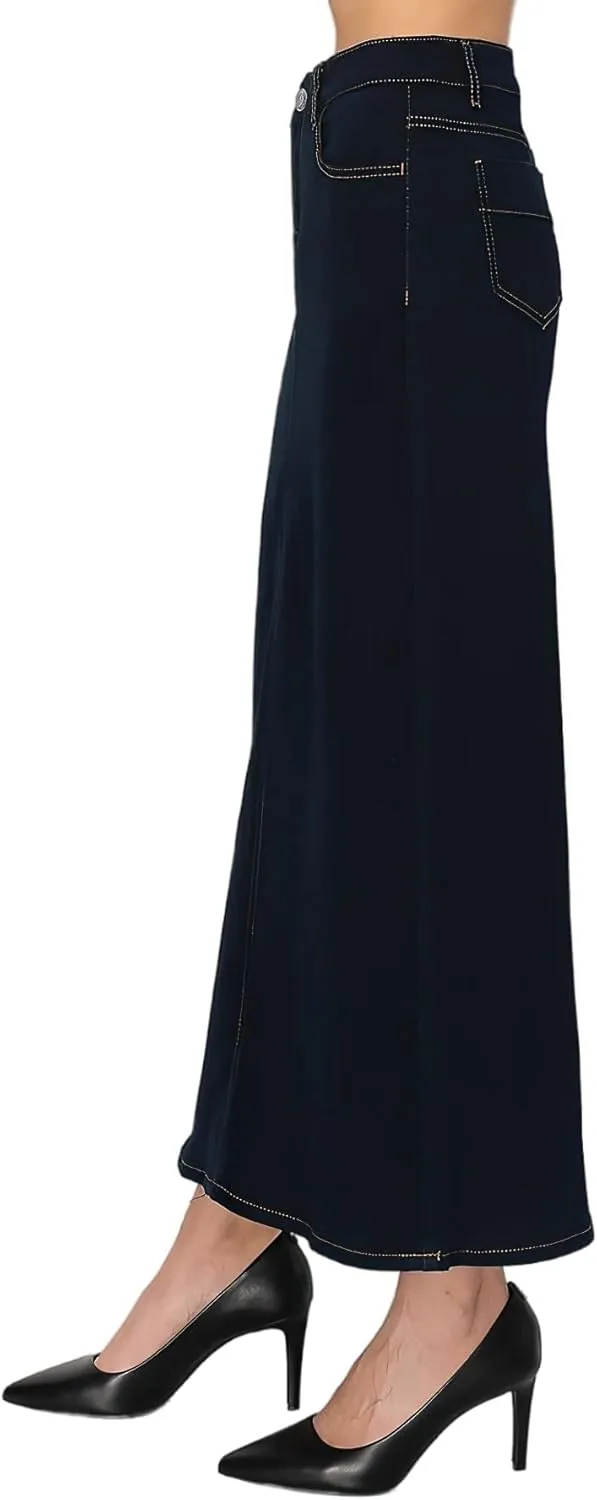 Fashion2Love Women's Juniors/Plus Size Stretch Denim Designed Long Skirt (89037)