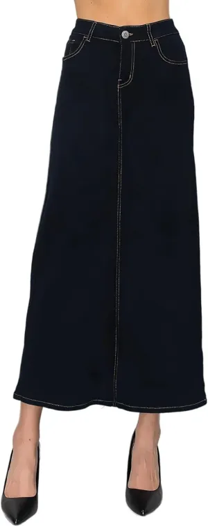 Fashion2Love Women's Juniors/Plus Size Stretch Denim Designed Long Skirt (89037)