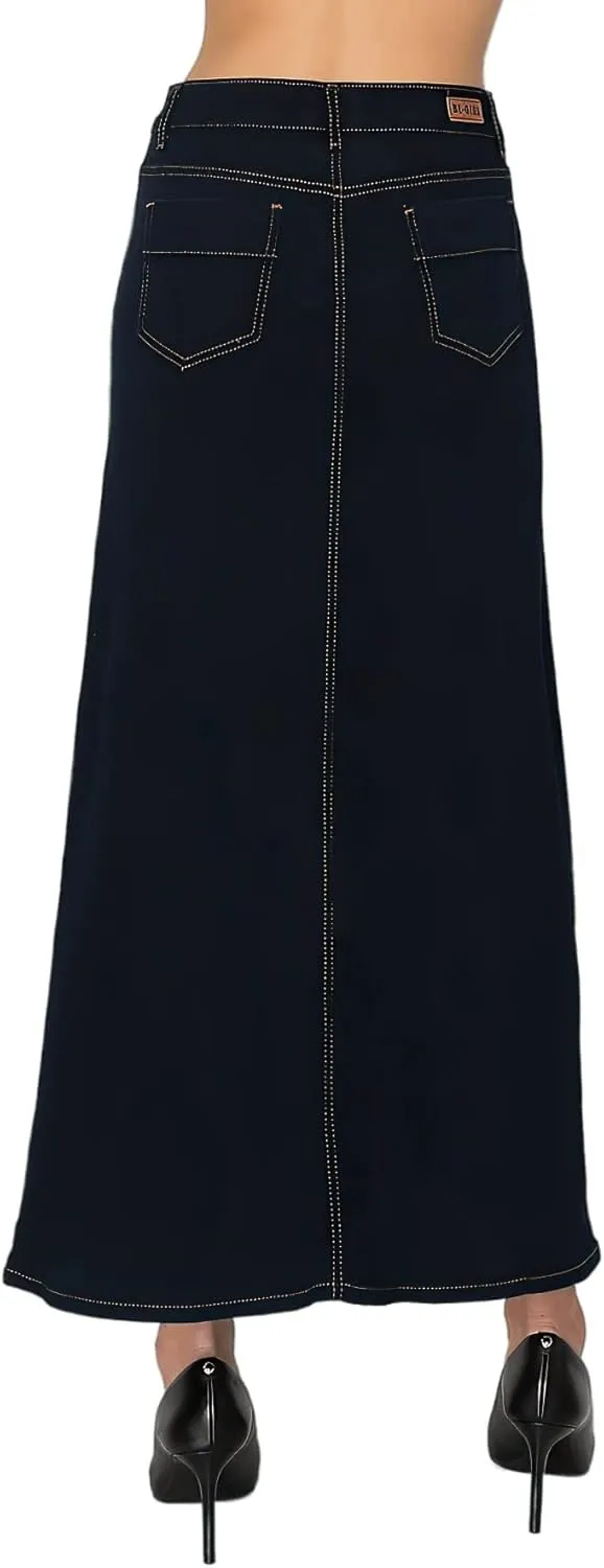 Fashion2Love Women's Juniors/Plus Size Stretch Denim Designed Long Skirt (89037)
