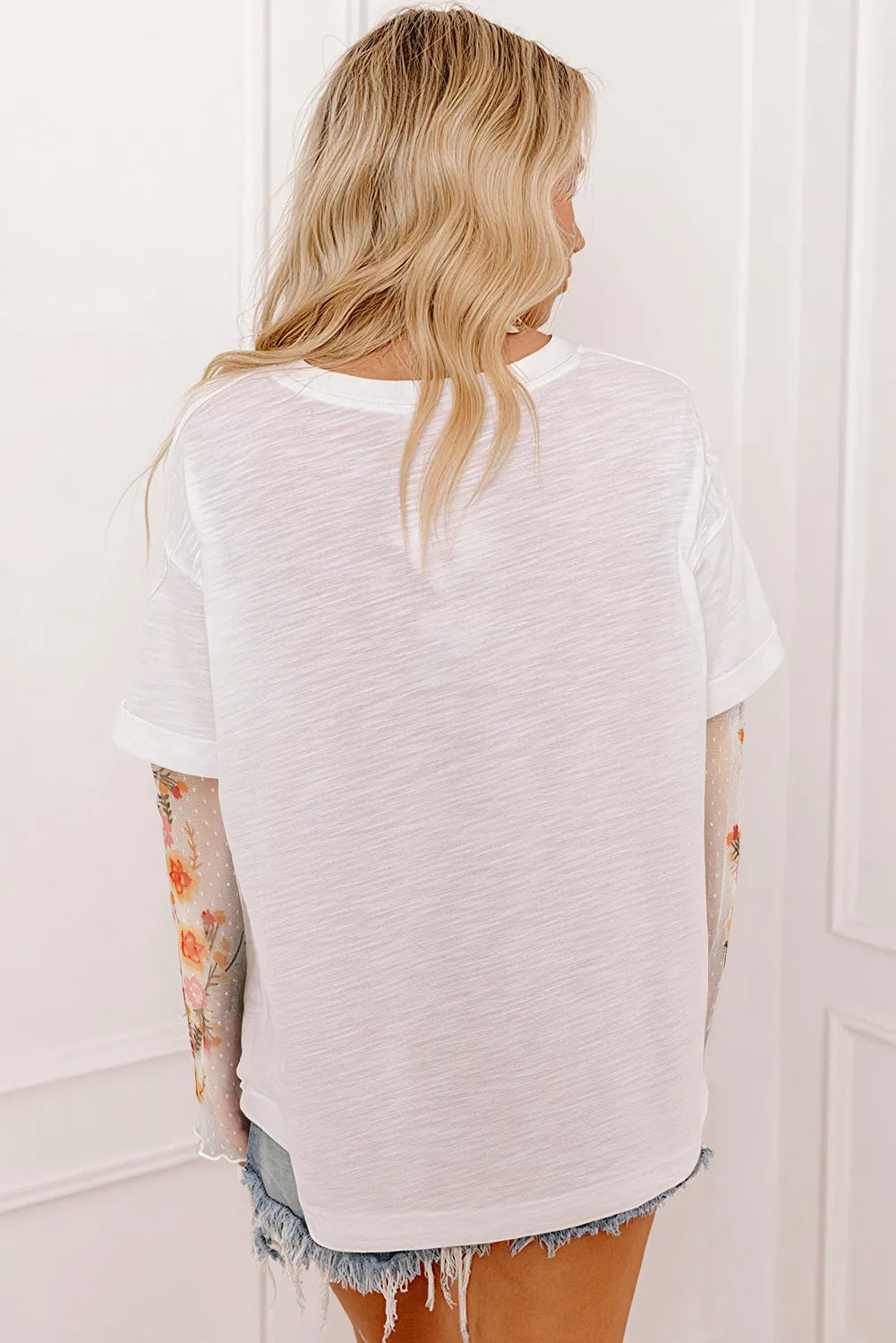 Faux Two Piece Floral Long Sleeve Patchwork Tee