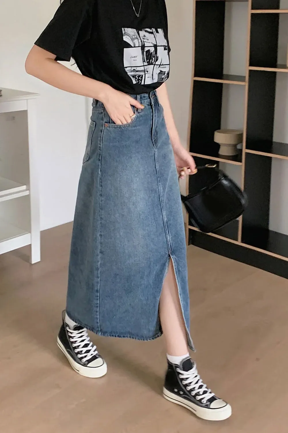 Flytonn-cute winter outfits casual winter outfits christmas outfit party look inspos High Waist Front Split A-Line Denim Skirts
