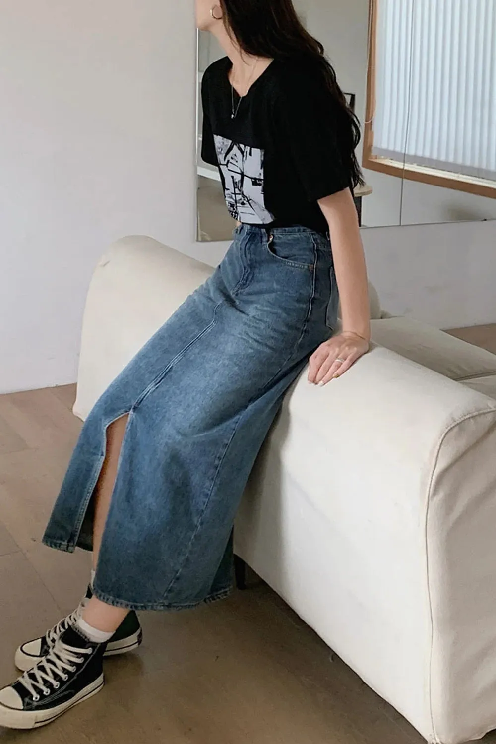 Flytonn-cute winter outfits casual winter outfits christmas outfit party look inspos High Waist Front Split A-Line Denim Skirts
