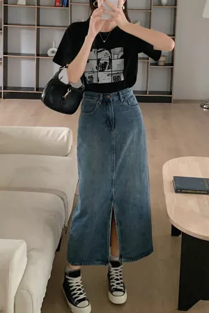 Flytonn-cute winter outfits casual winter outfits christmas outfit party look inspos High Waist Front Split A-Line Denim Skirts