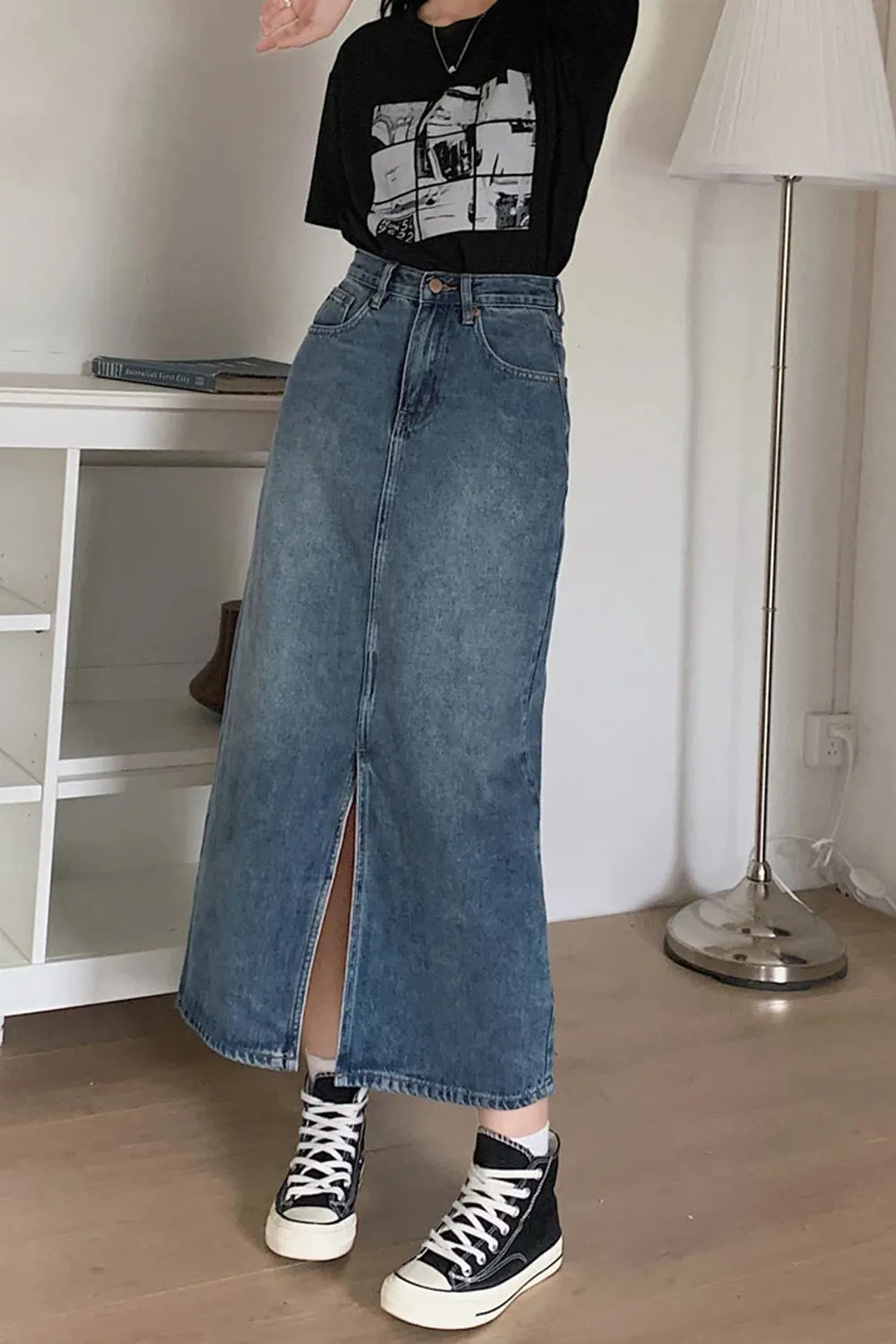 Flytonn-cute winter outfits casual winter outfits christmas outfit party look inspos High Waist Front Split A-Line Denim Skirts
