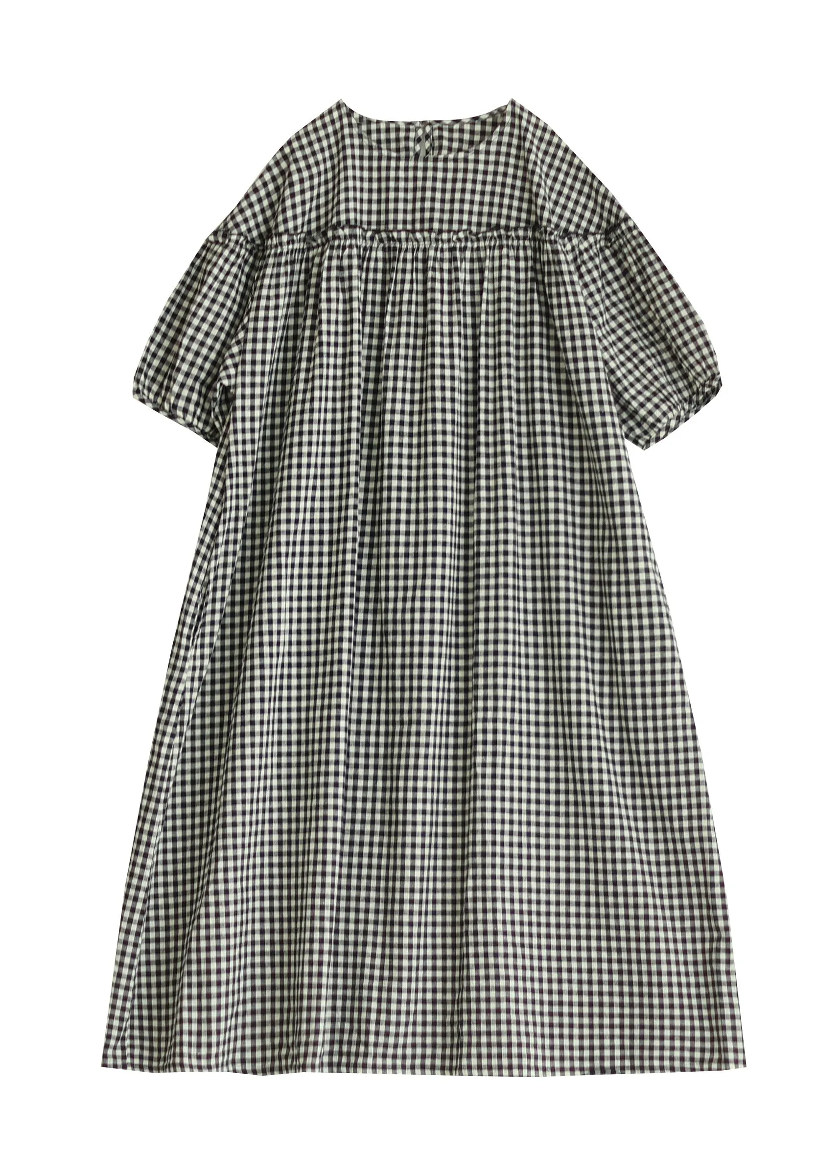 FLYTONN- Plus Size Black O Neck Plaid Ruffled Patchwork Cotton Dress Summer FF012