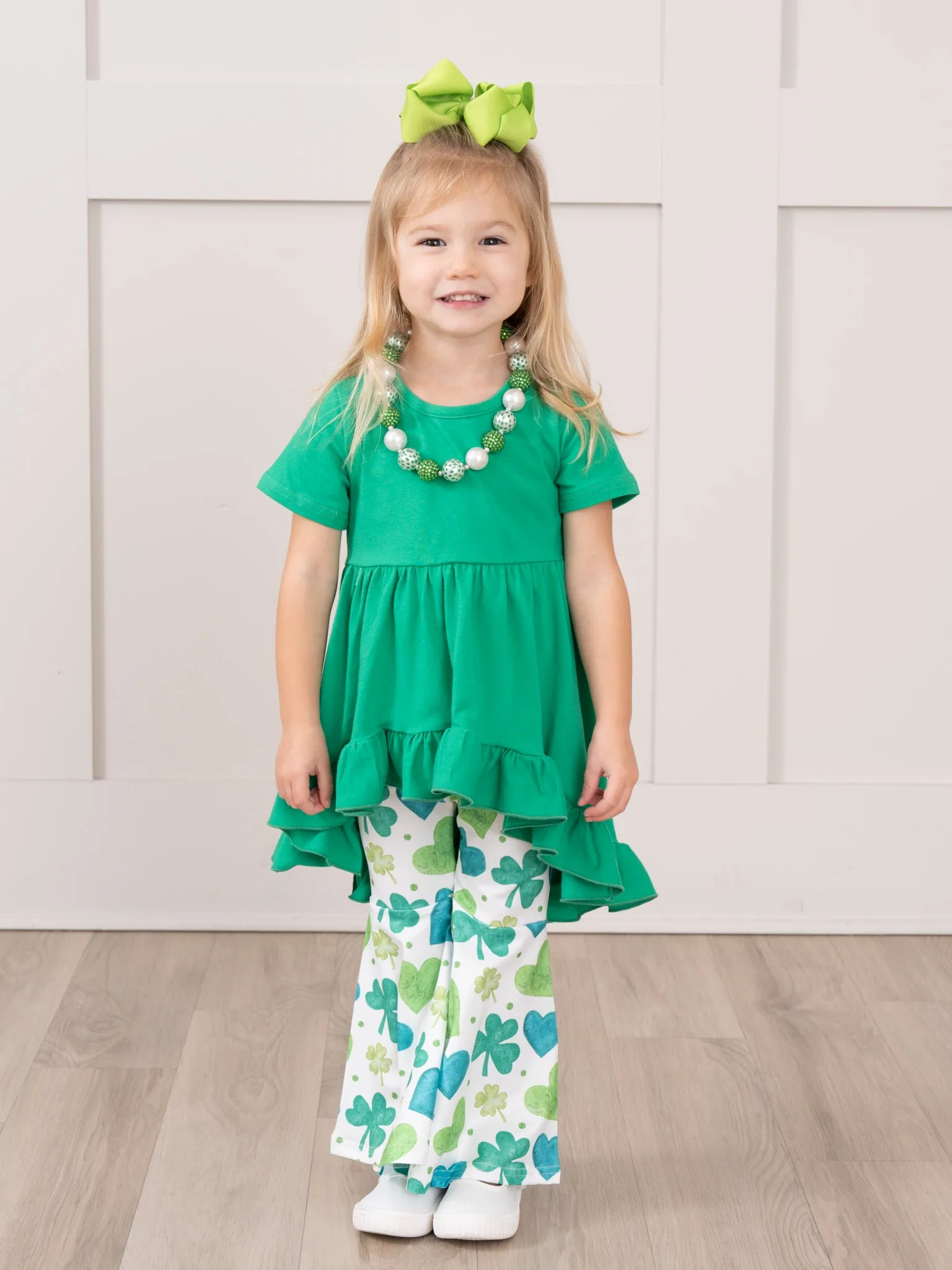 Green Hearts & Clovers Ruffle Outfit - Restocked!