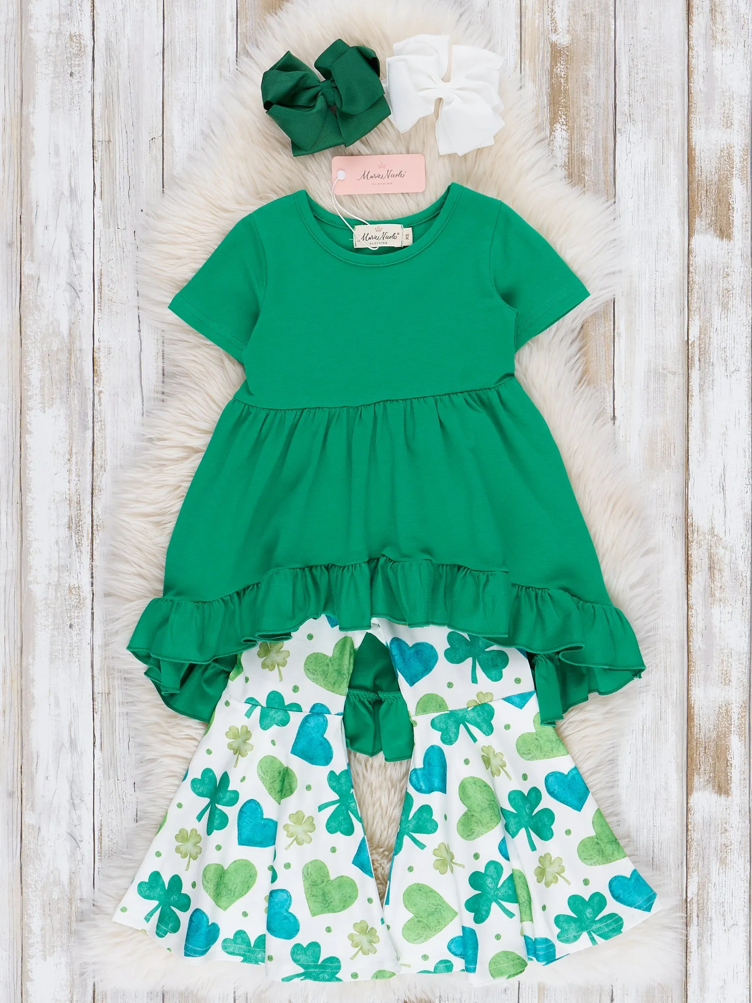 Green Hearts & Clovers Ruffle Outfit - Restocked!