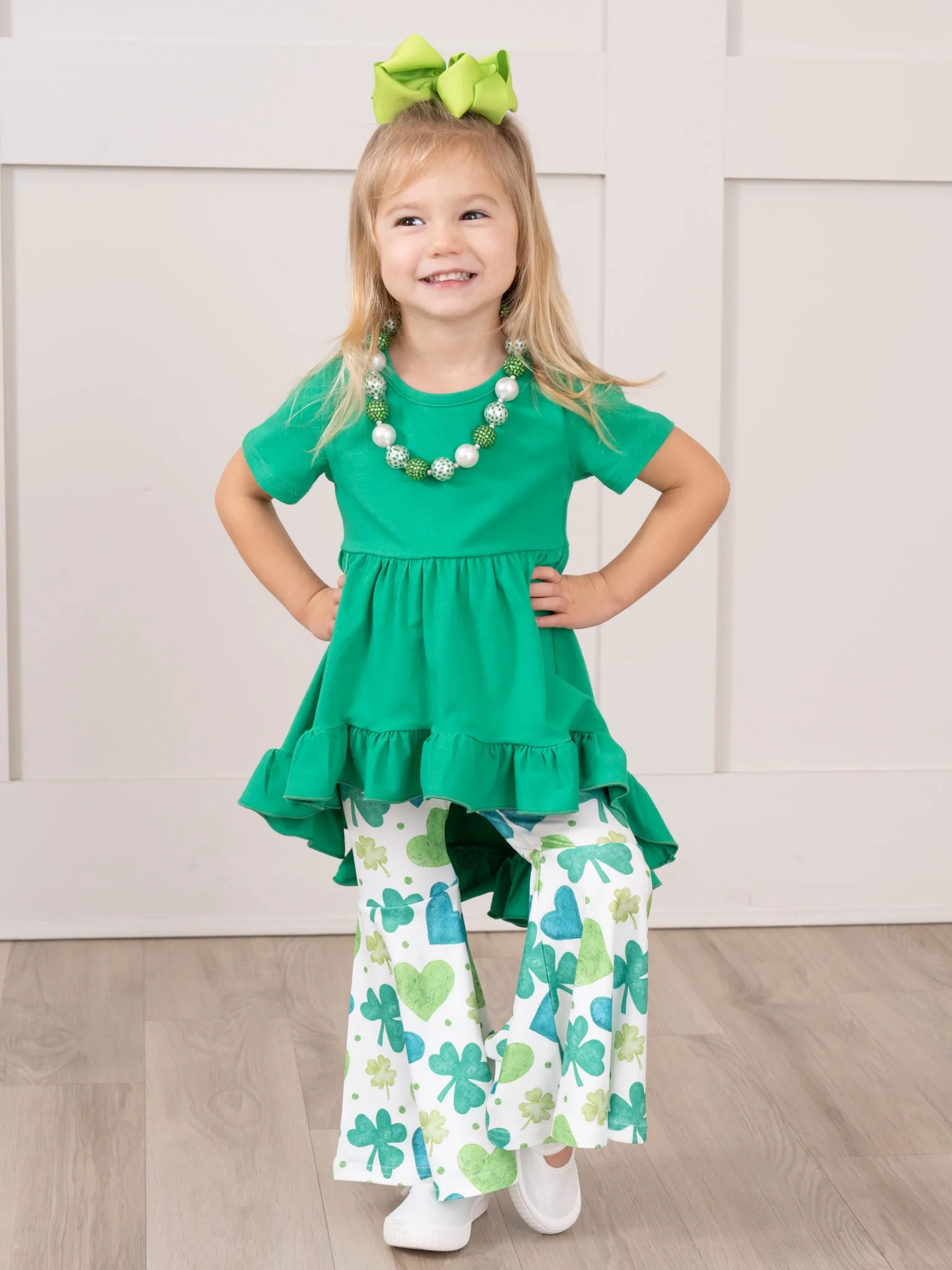 Green Hearts & Clovers Ruffle Outfit - Restocked!