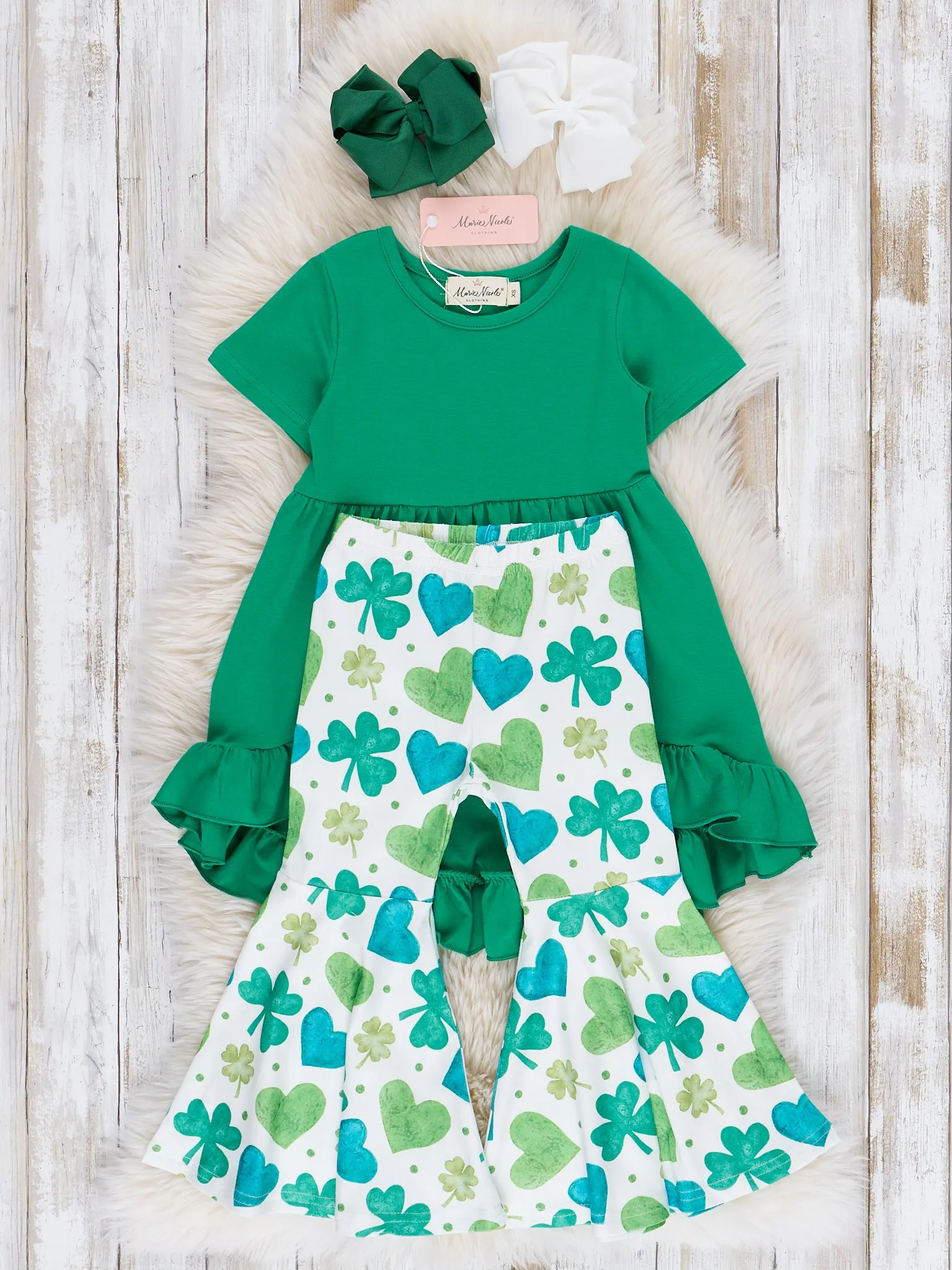 Green Hearts & Clovers Ruffle Outfit - Restocked!