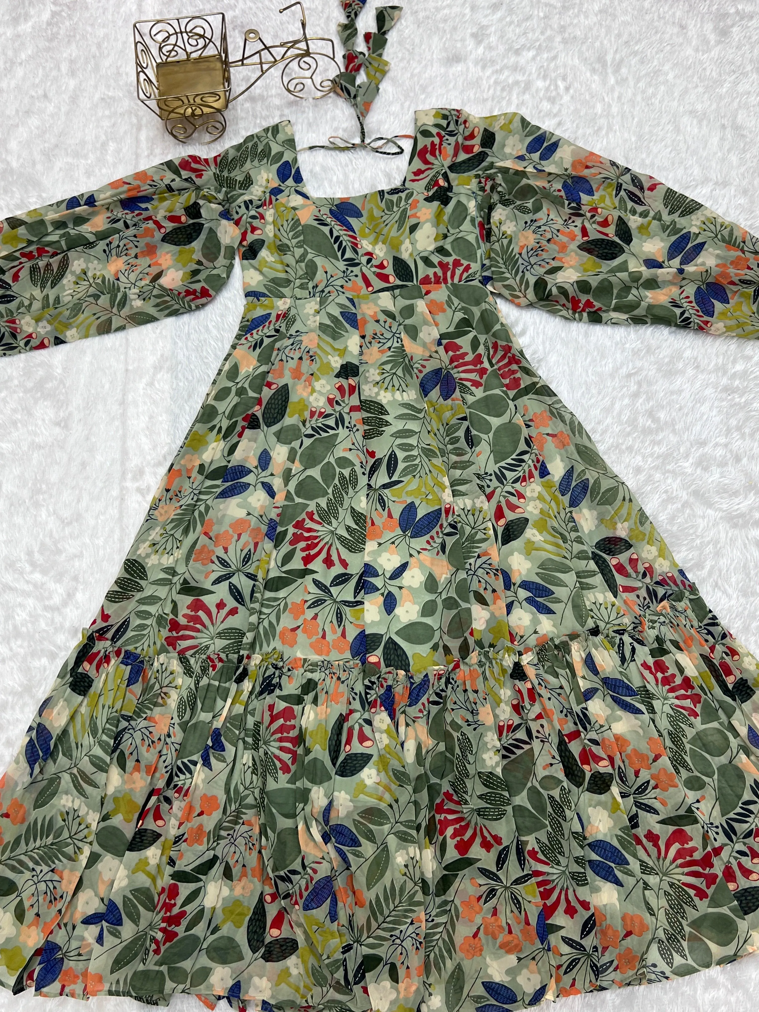 Green Pure Faux Georgette Floral Digital Printed Maxi Gown