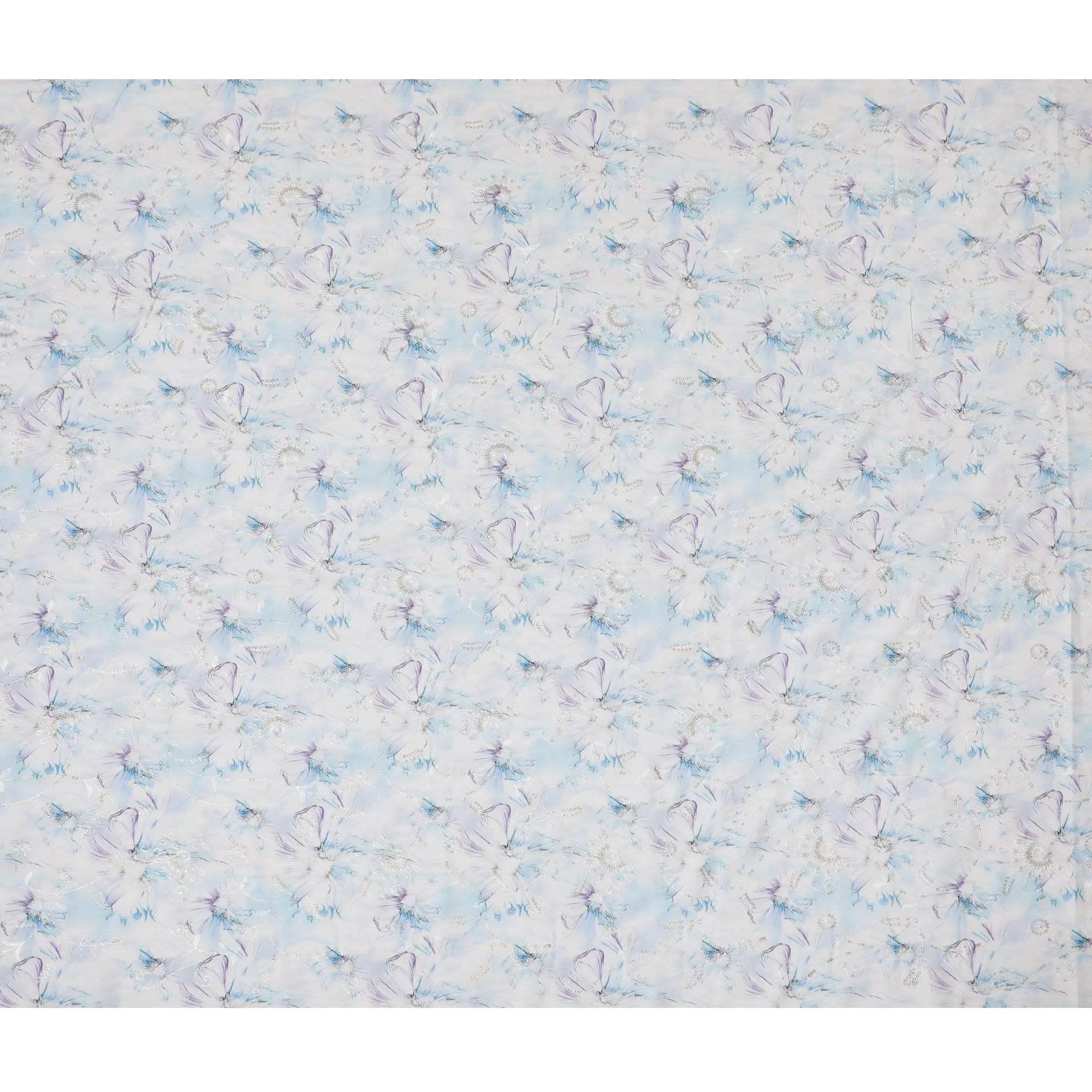 Iridescent Cornflower Sequin Embellished Synthetic Cotton Fabric - 110cm Wide-D18550