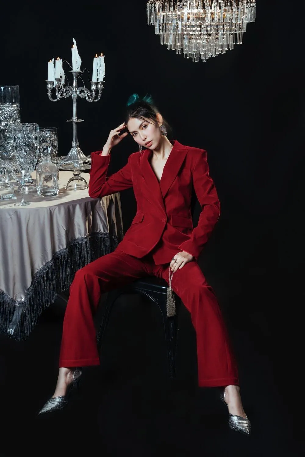 Isla Structured Long Sleeved Velvet Blazer