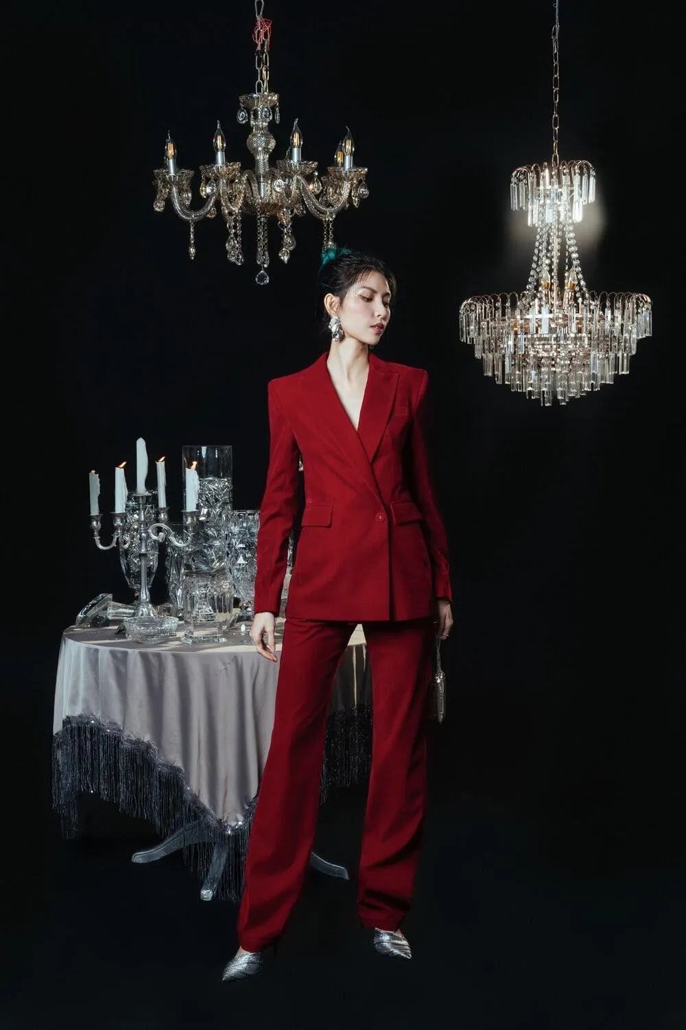 Isla Structured Long Sleeved Velvet Blazer
