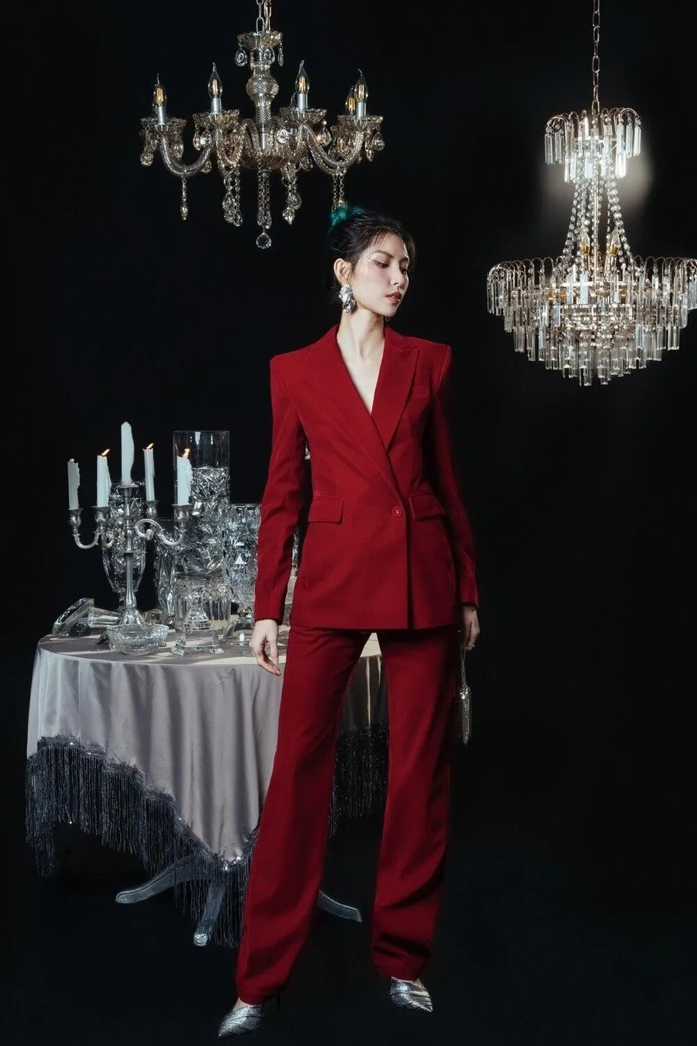 Isla Structured Long Sleeved Velvet Blazer