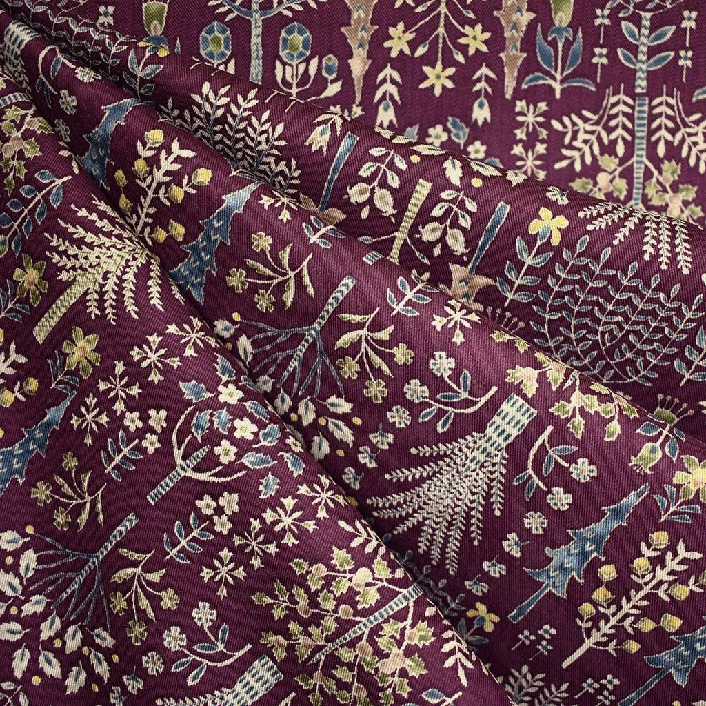 Japanese Whimsical Trees Viella Twill Shirting Plum SY