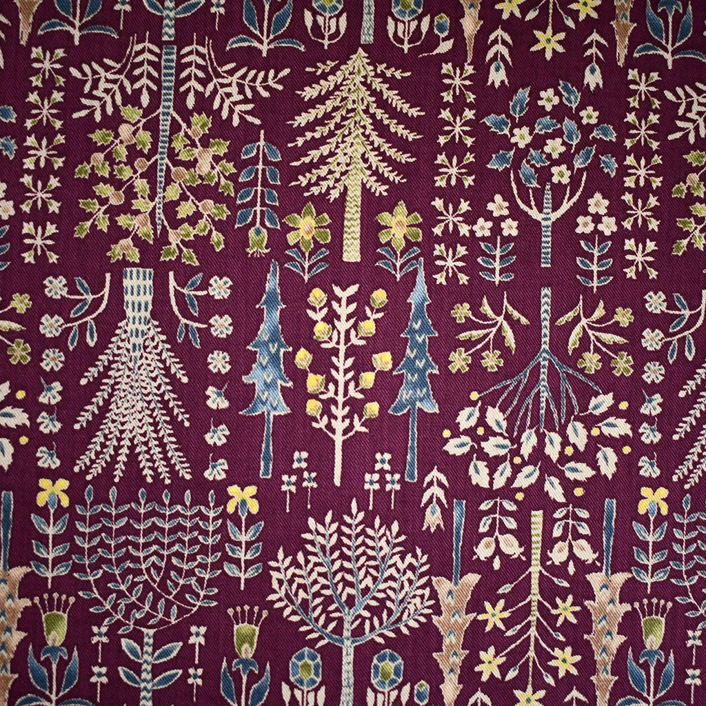 Japanese Whimsical Trees Viella Twill Shirting Plum SY