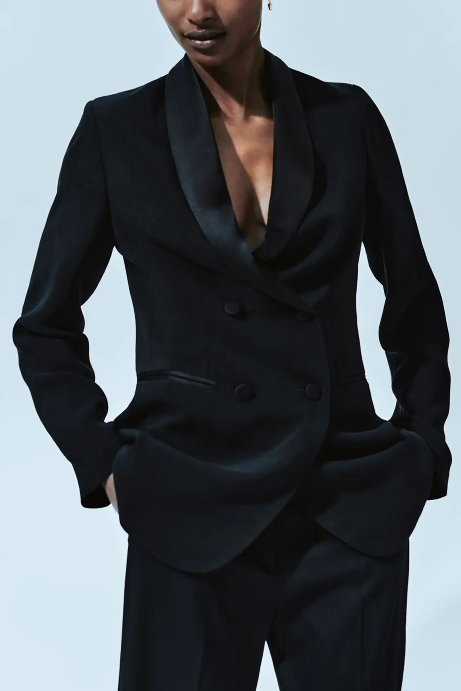 Jasmin Double-breasted Satin-trimmed Crepe Blazer
