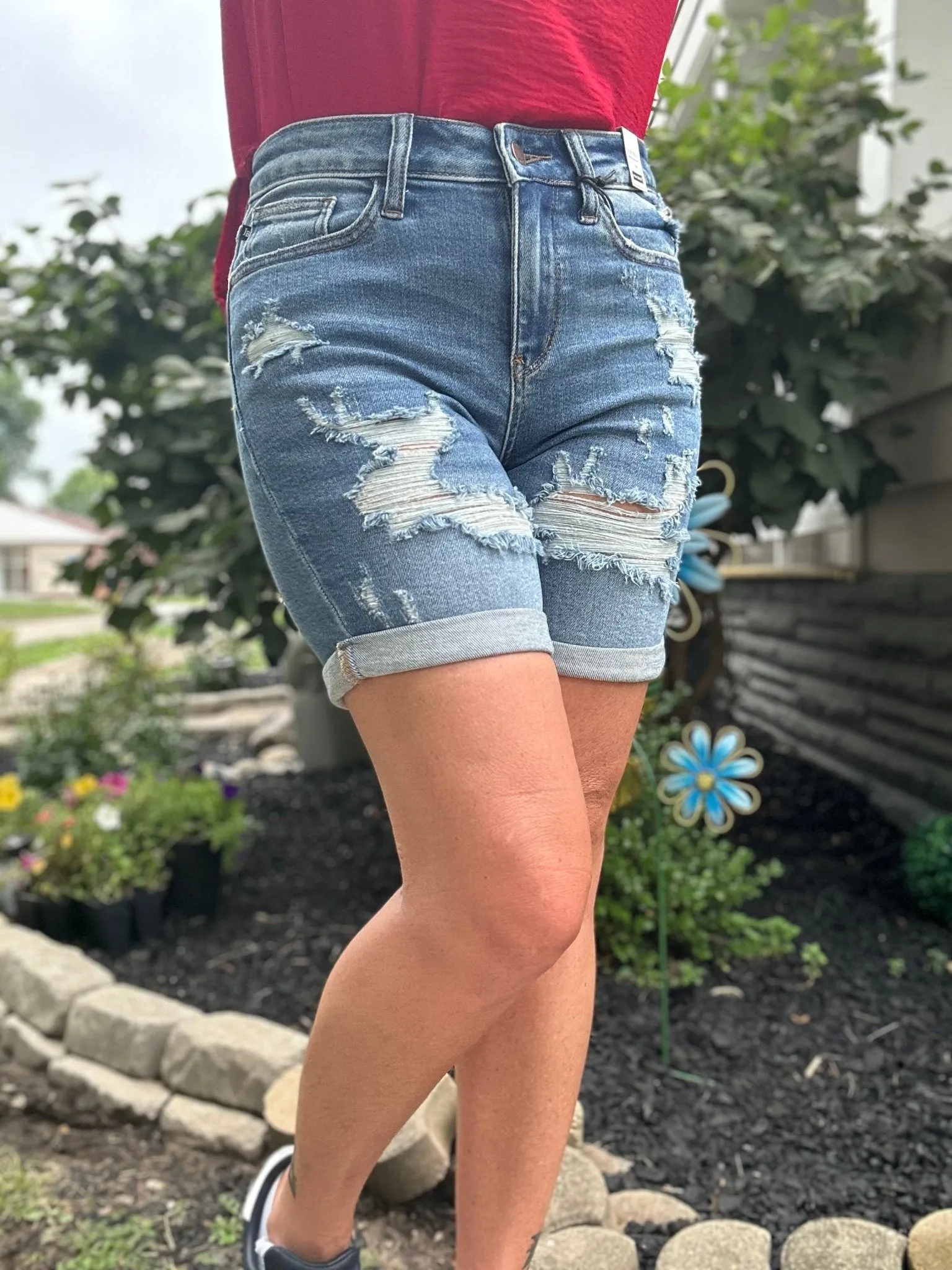 Judy Blue High Waist Mid-Length Destroyed Denim