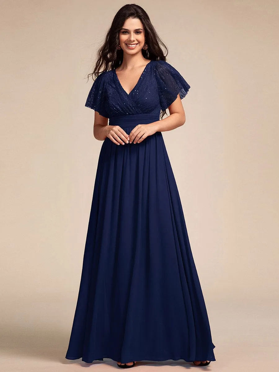 Lace Pleated Chiffon A-line Bridesmaid Dress with Backless Detail