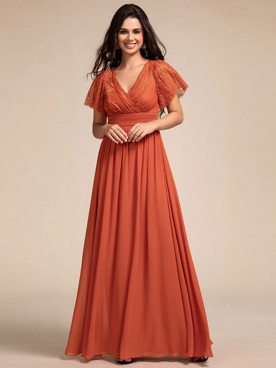Lace Pleated Chiffon A-line Bridesmaid Dress with Backless Detail