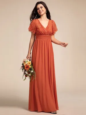 Lace Pleated Chiffon A-line Bridesmaid Dress with Backless Detail