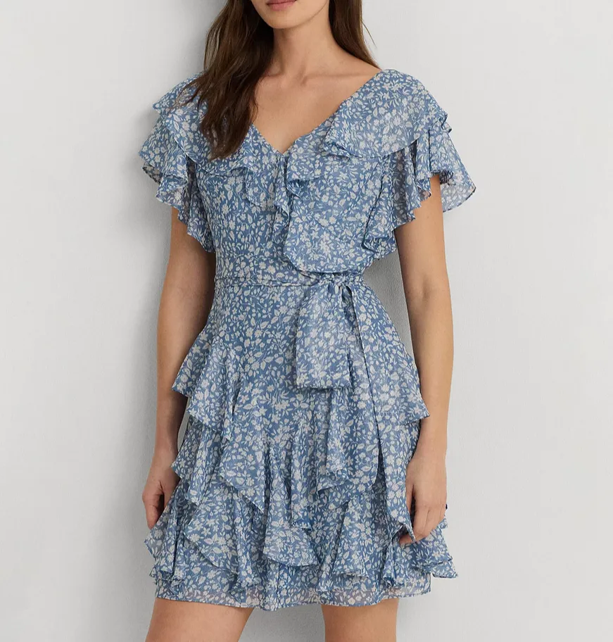 LAUREN RALPH LAUREN Ruffled Chiffon Fit & Flare Dress
